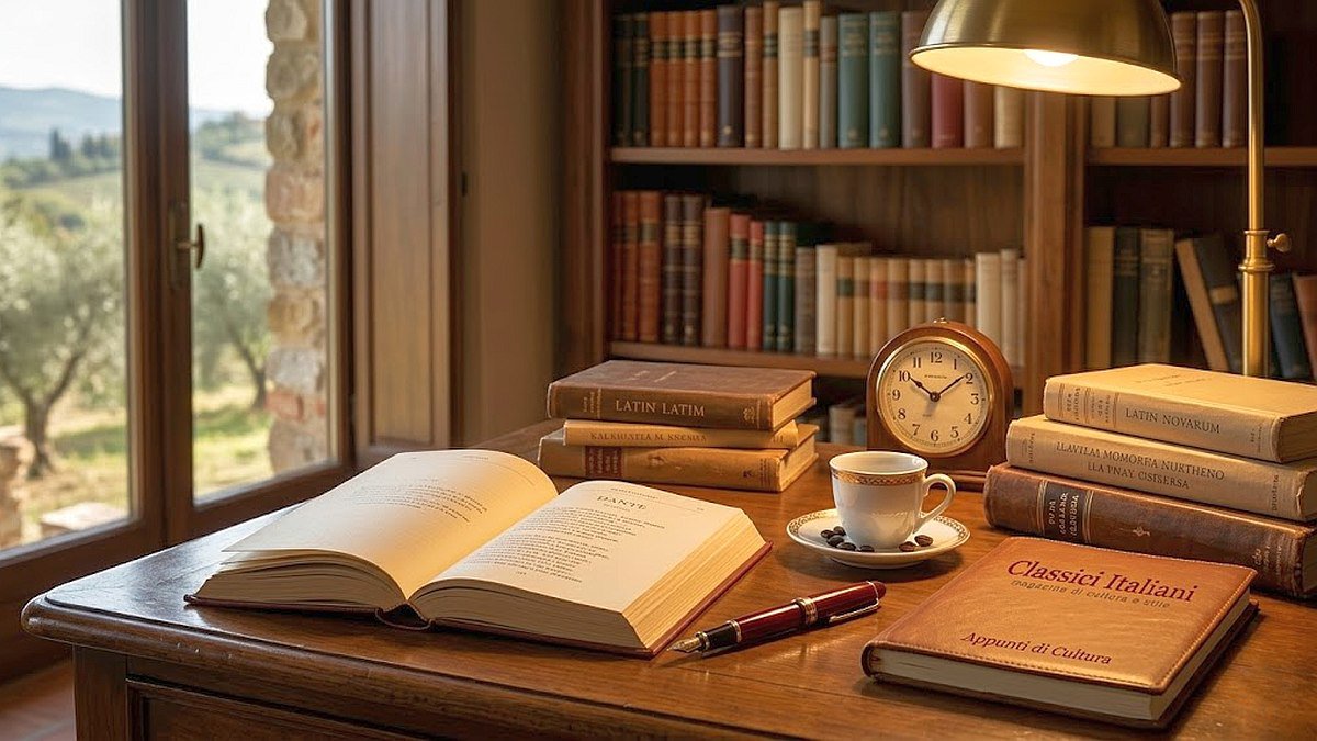 Scrittoio antico e libri: l'essenza della cultura e dello stile di Classici Italiani